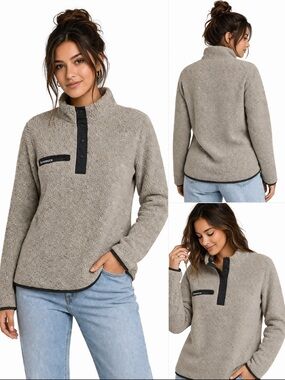 DRI DUCK Ladies Snap Fleece Pullover — Taupe Heather — Size M